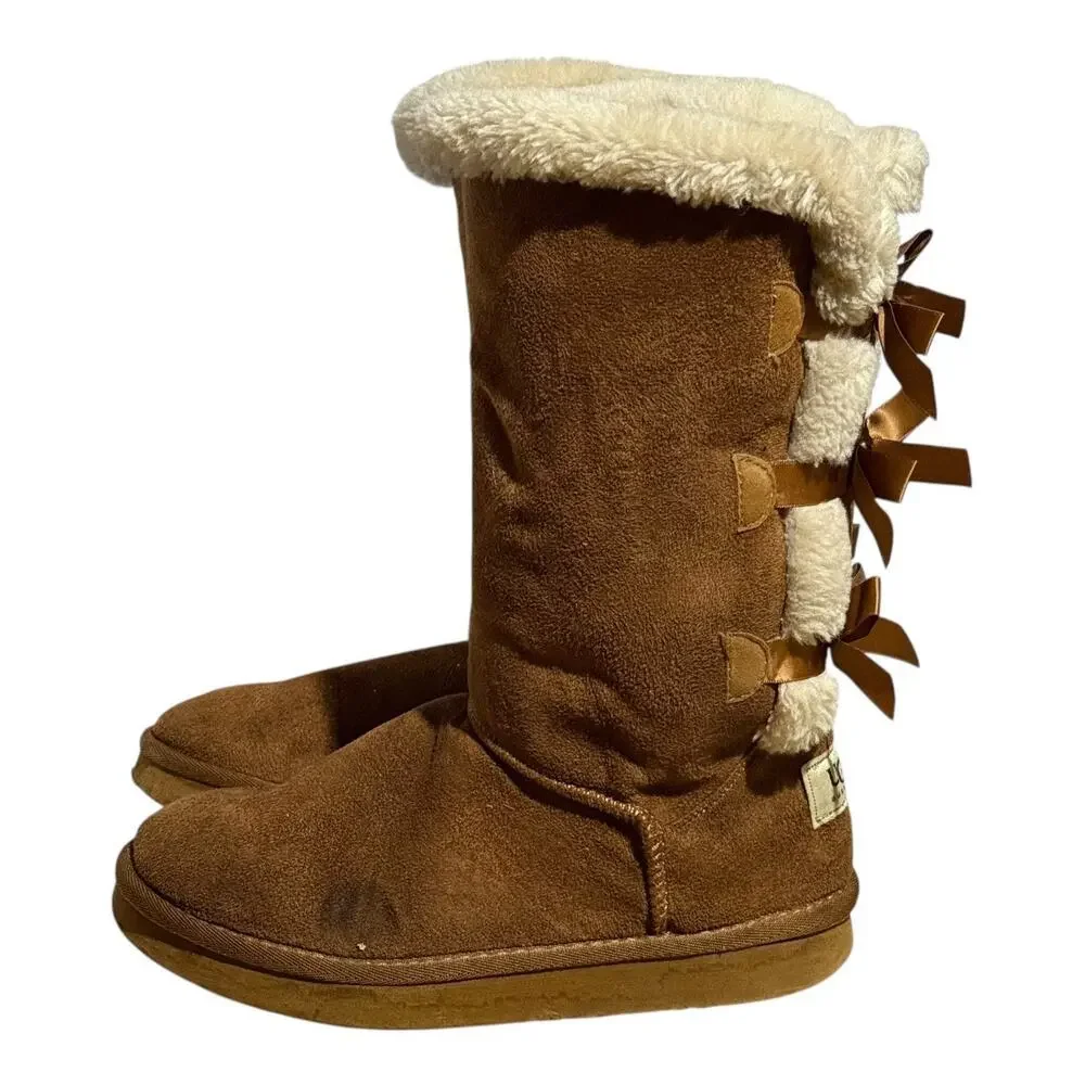 UGG Australia Bailey Bow Pom Pom Tail Suede Boots Women's Size 8 Chestnut - Picture 4 of 7